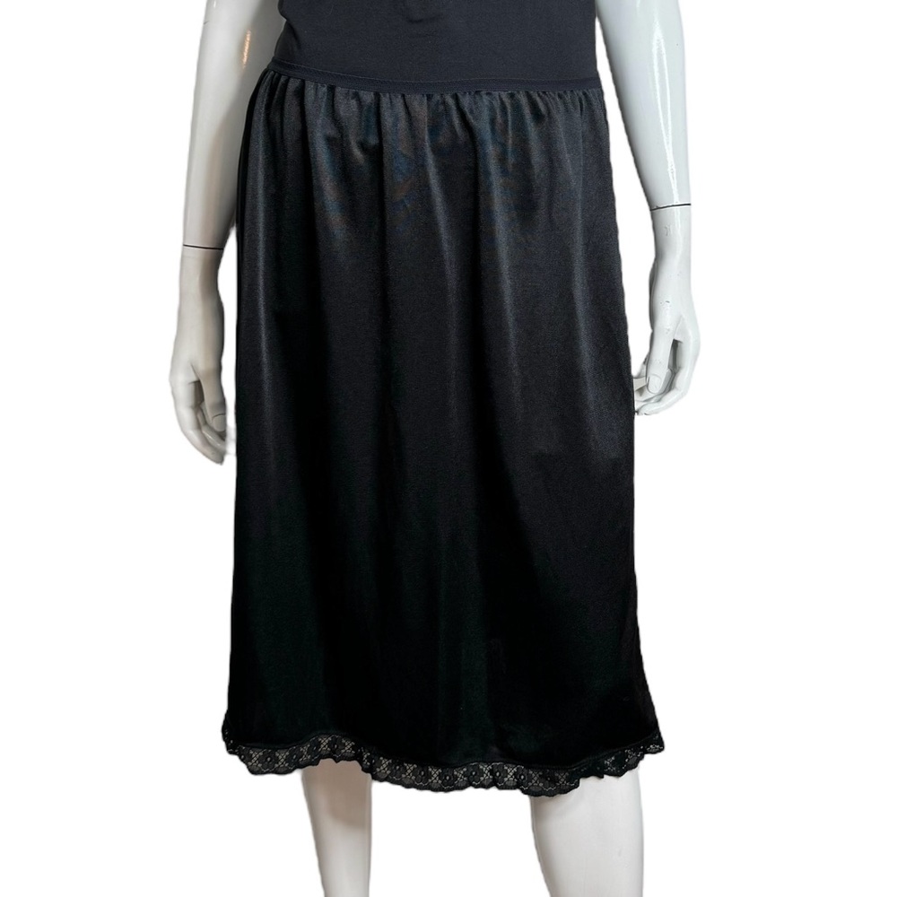 4/$40 Petula Vintage Satin Lace Trimmed Black Midi Slip - Picture 1 of 5